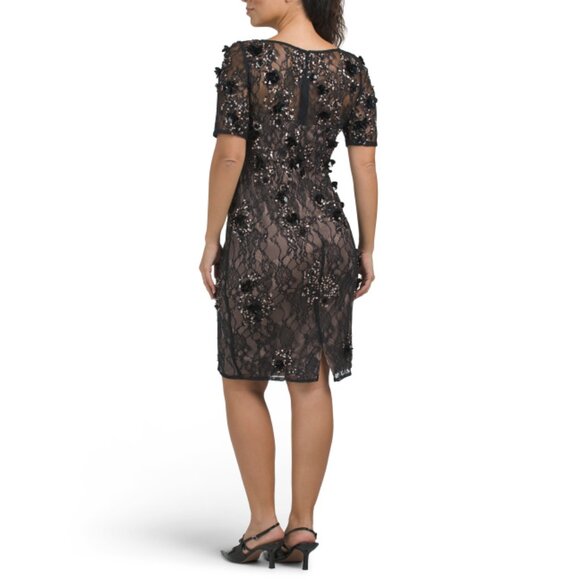 ADRIANNA PAPELL Black/Rose Gold Short Sleeve Beaded Mini Dress - Picture 2 of 2